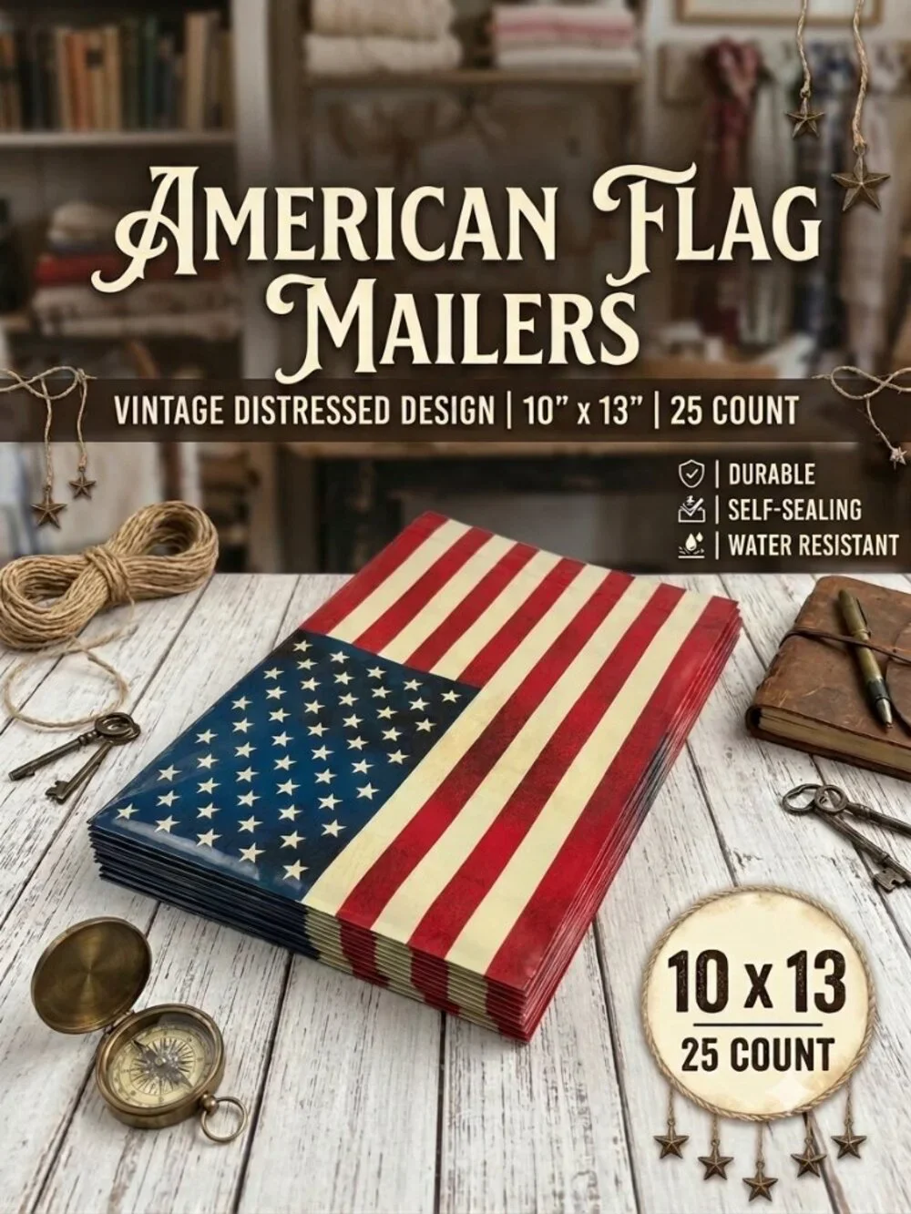 American Flag Poly Mailers 10x13 USA Stars Stripes Shipping Envelopes 25 Count